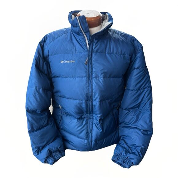Columbia Mens Blue Down Puffer Coat Size L Full Zip